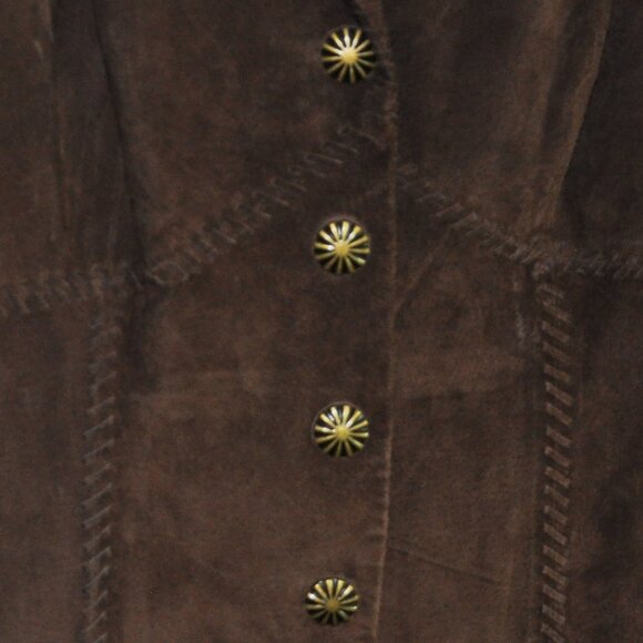 Vintage Brown & Tan Suede Leather Studded Cross Inlay Western Hippie Jacket M - Picture 7 of 10
